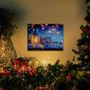 Synovana Christmas LED Lighted Canvas Wall Art 16" x 12" Light Up Xmas Holiday Pictures Decoration Wall Art Prints for Living Dining Room Decor - Merry Christmas and Happy New Year
