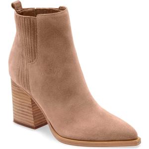 Imily Bela Womens Ankle Boots Pointed Toe Chunky Stacked Mid Heeled Faux Suede Leather Booties (8.5, Khaki)