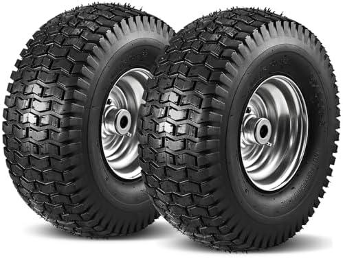 Soiiw 15x6.00-6 Tire and Wheel Front Tire for John Deere Craftsman Husqvarna Lawn Mower | 3" Centered Hub | Bore ID 3/4" | 400 lbs Capacity | Natural Rubber 4 Ply with Tube 2PCS