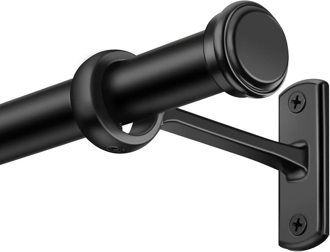 1" Curtain Rods for Windows 28 to 48, Outdoor/Indoor Rustic Drapery Pole with Brackets, Industrial Adjustable Curtain Rod, Black, 28"-48"