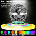Wireless Microphone, All-Metal Wireless Microphones with RGB Light, Volume Control, 24H Rechargeable Battery, 200ft Range, Bluetooth Receiver with Wireless Mic for Karaoke, Singing, Speech