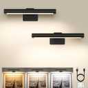 EZVALO Picture Light for Wall, Rechargeable 2400mAh Battery Lights Wireless with IR Remote, 3 Color & Dimmable Magnetic 7.87'' LED Lights Display for Painting, Living Room, Gallery, Bedroom(Black-2P)