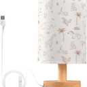 Kigai Safari Nursery Table Lamp for Kids Room LED Bedside Nightstand Lamp with USB Port, Small Nursery Lamp with Fabric Shade for Bedroom, Baby Room, Living Room
