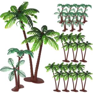 16PCS Coconut Tree Topper, Plastic Palm Trees Cake Decorations, Artificial Miniature Tropical Model TREe for Hawaiian Party Decor, Safari Jungle Birthday Cupcake Toppers, 16 Pack