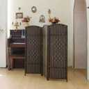 Compact 3 Panel Short Room Divider, 47.2 Inch Tall Double-Sided Rattan Folding Privacy Screen for Home & Office,Dark Brown