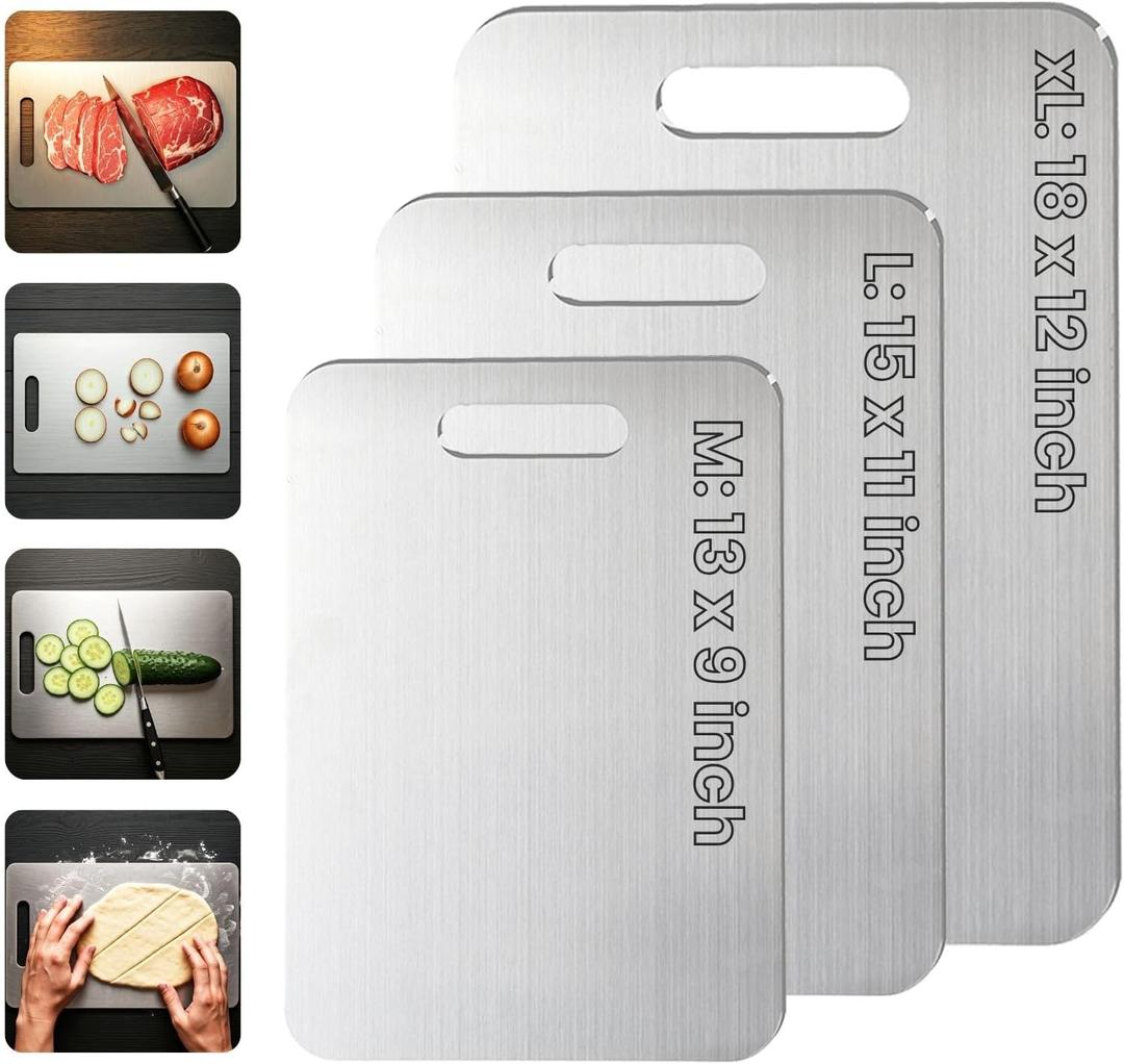 Titanium Cutting Board Set of 3, 2025 New Upgrade 100% Pure Titanium Cutting Boards for Kitchen, Hygiene & Durability Non Stick Chopping Board, 3Pcs Chopping Cutting Boards (M+L+XL)