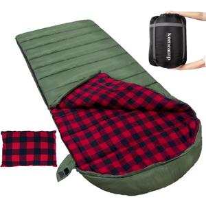 Keencamp 0 Degree Sleeping Bag Cotton Flannel Winter Cold Weather for Adults XXL Sleeping Bag 4 Season Big and Tall with Pillow Compression Sack, 90.55 x 35.43"