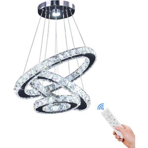 Dixun Dimmable LED Chandeliers Modern Ceiling Light Fixture 3 Rings Adjustable Stainless Steel Pendant Light Chandelier for Bedrooms Living Room