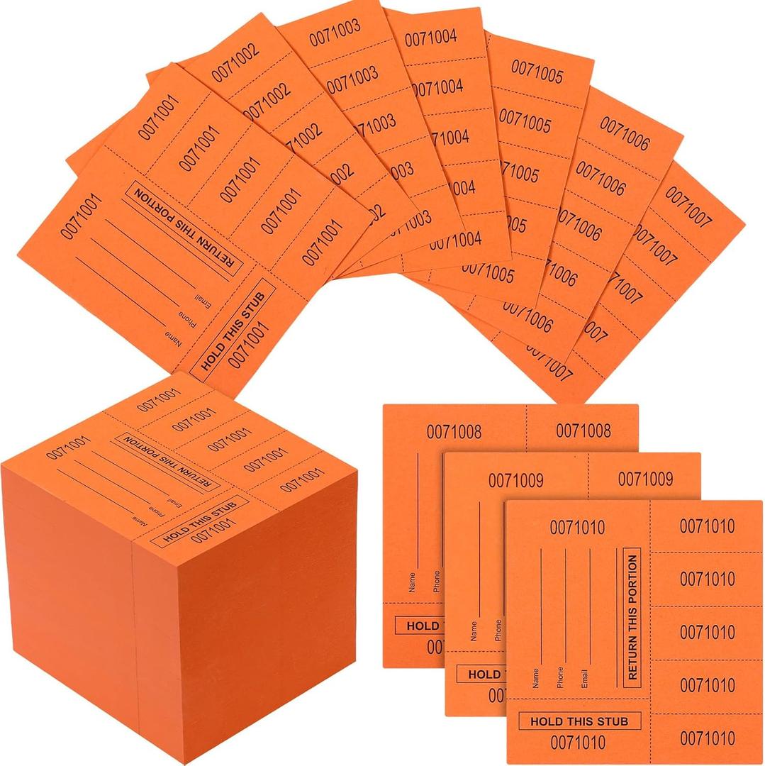 Kosiz 1000 Sheet 5 Bid Raffle Tickets Chinese Auction Tickets Sheets Auction Fundraiser Ticket Numbered with Name and Phone Number Per Sheet Raffle Tags for Silent Bidding (Orange)