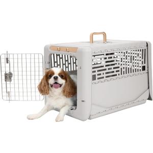 SportPet Designs Collapsible Small Pet Travel Carrier (Tan), Hard-Sided Kennel for Small Dogs, Puppies, Cats, Kittens, Animals up to 25lbs, Washable Home & Outdoor Pet Crate, 24.5"L x 16.5"W x 16"H