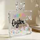 HTBIG Easter Decorations Home Decor Sign "Happy Easter" Bunny Egg Acrylic Ornament, Cute Spring Holiday Tabletop Decor Gifts
