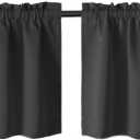 Gxi Black Kitchen Curtain 20 Inches Length Rod Pocket Blackout Curtain Tiers for Bathroom Short Curtain Drape Window Treatment Valance for Bay Windows, 2 Panels W39 x L20 inch