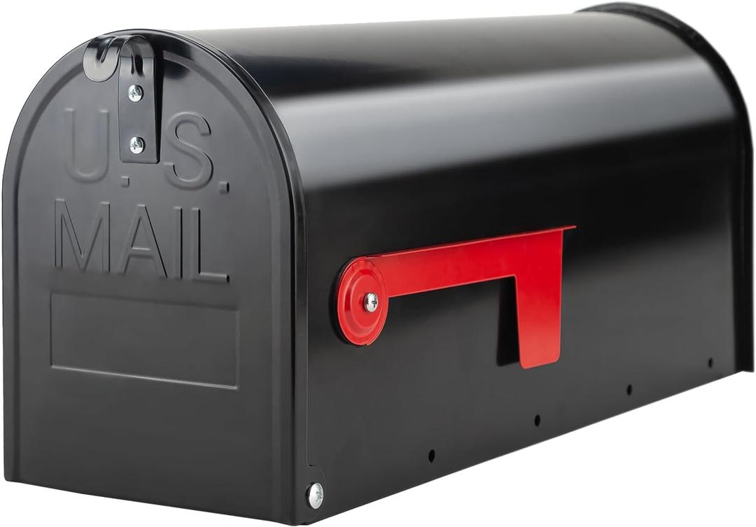 Black Metal Mailbox, Galvanized Steel Outside Mailboxes, Standard Medium Capacity, 20 x 8.7 x 6.7 Inches