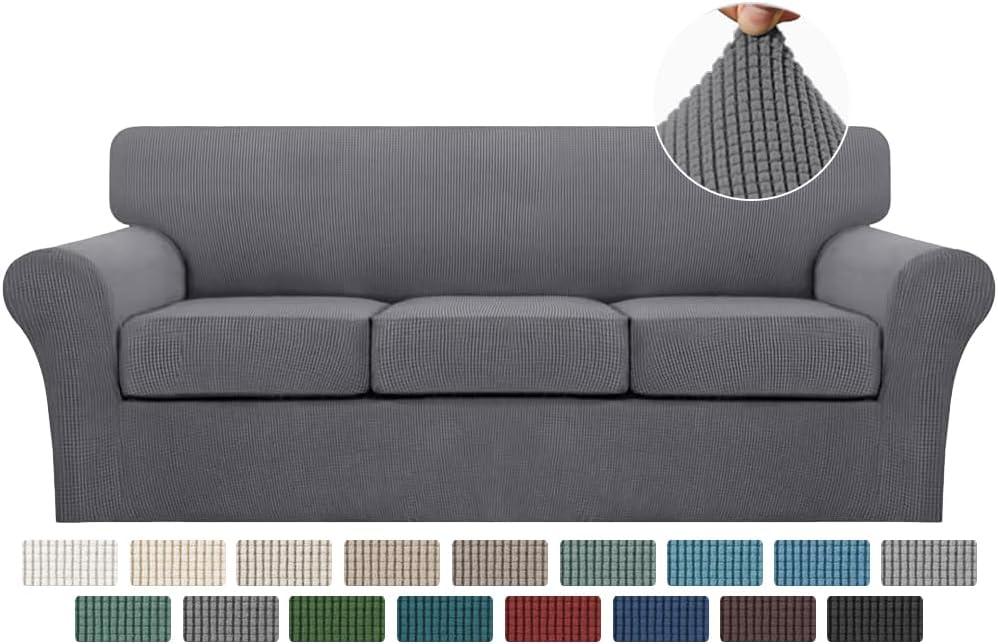 Turquoize 4 Piece Sofa Covers for 3 Cushion Couch Sofa Slipcover Soft Couch Cover for Dogs-Washable Sofa Furniture Covers with 3 Individual Cushion Covers, Jacquard Fabric (3 Cushion Sofa, Gray)37"D x 88"W x 41"H