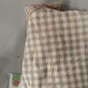 MONDAY MOOSE Gingham Checkered Farmhouse Rustic Ruffle Style Decoration Round Natural Stonewashed Cotton Tablecloth for Kitchen, Dining Room, Restaurant (60" Round, Beige)