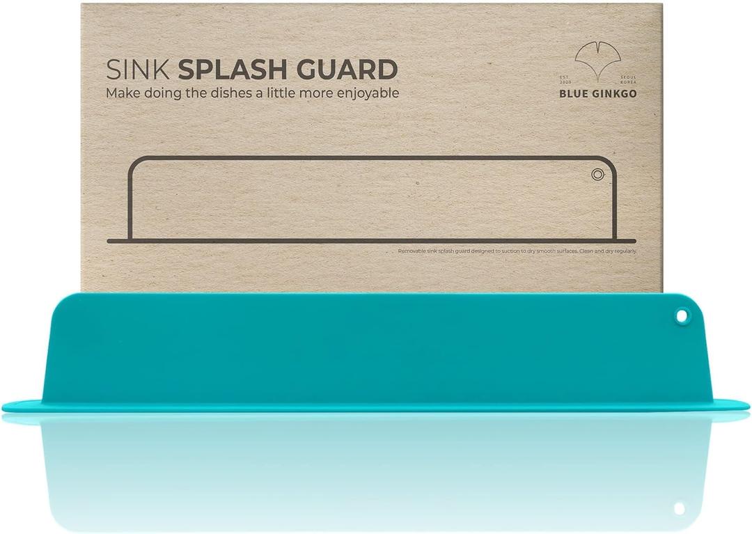 BLUE GINKGO Sink Splash Guard - (Upgraded Design) Premium Silicone Water Splash Guard for Sink | Kitchen Island Sink Backsplash Guard (18.9 x 2.9 Inch) - Teal