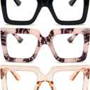REAVEE 3 Pack Oversized Reading Glasses for Women Large Frame Extra Wide, Blue Light Blocking Stylish Thick Square Readers