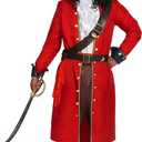 Spooktacular Creations Mens Pirate Captain Costume Set, Red Deluxe Captain Outfit for Adult Halloween Dress Up Party Cosplay