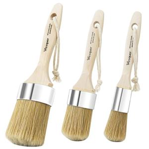 Wesquer Chalk Paint Brush Natural Bristle Round Paint Brush Wax Brushes for Waxing Furniture, Painting Stencil, Home Decor, DIY Art Crafts, Watercolor, Graffiti Creation - 2Pack