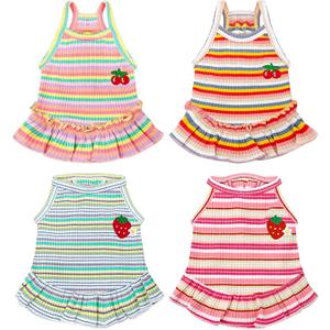 Cute Small Dog Dress Girl Female Dog Clothes Spring Summer Pet Puppy Cats Striped Dress Outfits for Shih Tzu Yorkies Chihuahua Maltese(4 Pcs,Small)
