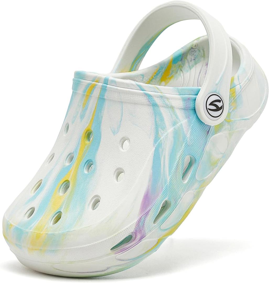 HOBIBEAR Toddler Girls Classic Clogs Slip on Garden Shoes Non-Slip Water Shoes Beach Pool Shower Slides Comfortable Summer Sandals for Indoor Outdoor White (White) Size 24