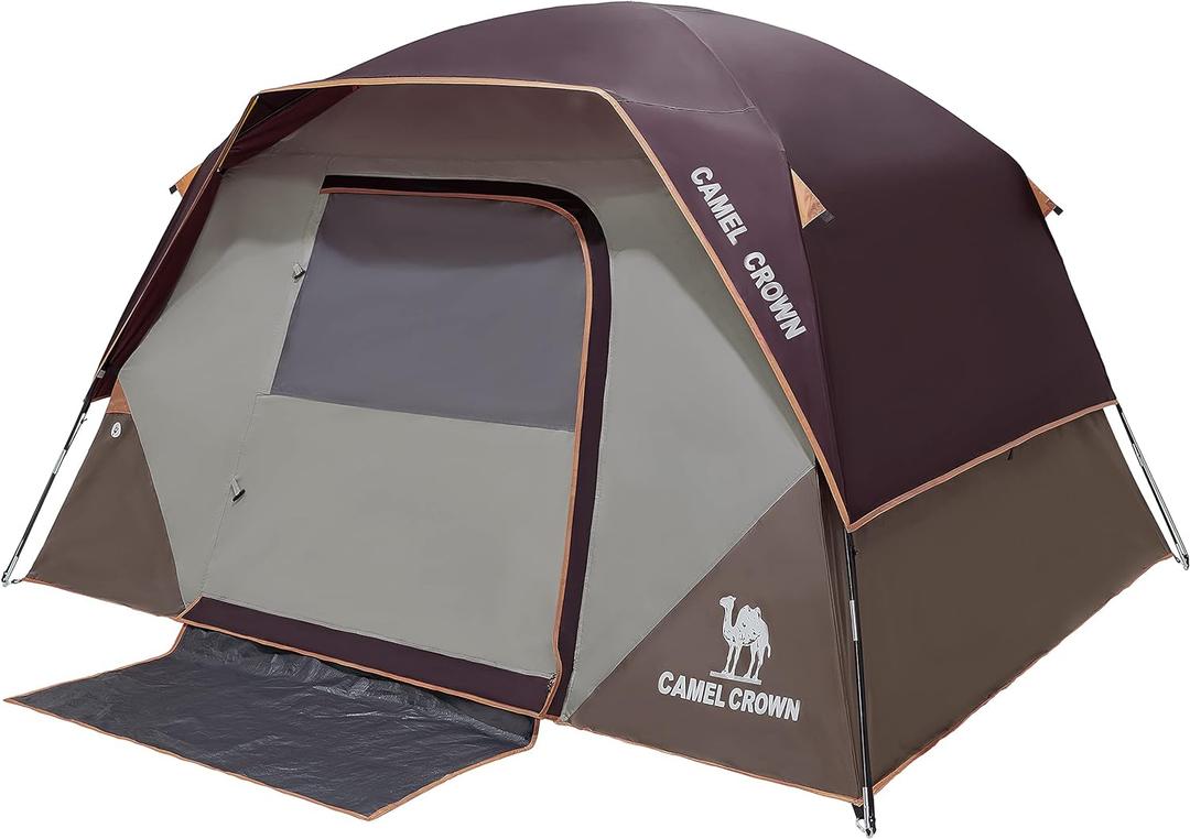 CAMEL CROWN Tents for Camping 4 Person Waterproof Quick Setup Folding Outdoor Backpacking Tents 4 People Family Hiking (Wine Red)