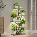 Plant Stand Indoor with Grow Lights - 44" Tall Corner Plant Stands for Indoor Plants, 5 Tiered Metal Plant Shelf, Curved Plant Flower Holder Dispaly Rack for Living Room, Home Patio Balcony (Gray)