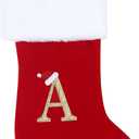 20 Inches Monogram Christmas Stockings, Red Velvet with White Super Soft Plush Cuff Large Stocking Decorations for Fireplace Hanging and Family Xmas Holiday Party
