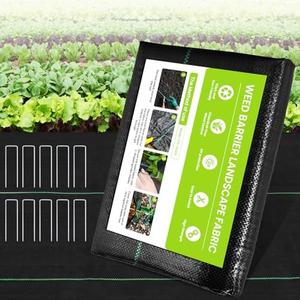 Weed Barrier Fabric, 3x50ft , 2 Pack Landscape Fabric, 4oz Heavy Duty Durable Woven Geotextile Fabric, High Permeability Ground Cover Mat, Driveway Fabric, Garden Weed Control Cloth with 10 U-Securing Pegs, Set of 7