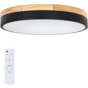 12IN 18W Wooden Flush Mount Ceiling Light Dimmable 3000K/4000K/6500K with Remote, Modern White Round Light Lamp Ceiling for Kitchen Bedroom Hallway Living Room