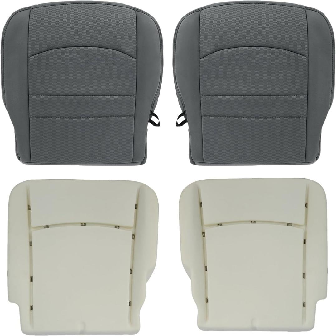 SecosAutoparts Driver and Passenger Side Bottom and Foam Cushion Replacement Cloth Seat Cover Gray Compatible with Dodge Ram 1500 2500 3500 4500 5500 2013 2014 2015 2016 2017 2018