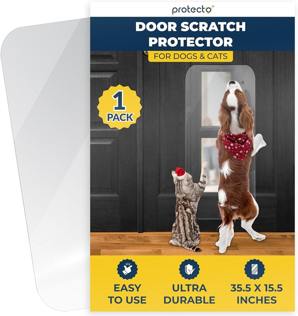 PROTECTO 35.5x15.5 Door Protector from Dog Scratching  Cat & Dog Scratch Guard for Indoor/Outdoor Use  Easy Install on Walls, Glass Doors, Screens (1-pack Clear)