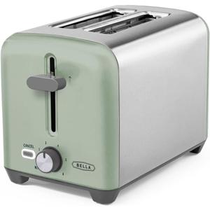 BELLA 2 Slice Toaster, Quick & Even Results Every Time, Wide Slots Fit Any Size Bread Like Bagels or Texas Toast, Drop-Down Crumb Tray for Easy Clean Up, Stainless Steel and Sage
