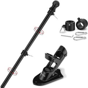 Flag Pole,6FT American Flag Pole & Bracket-Flagpoles for 3 x 5 Flags Holder for House Porch & Outdoor,Tangle Free and Wall Mount Flag Pole Kit (Without flag,Black)
