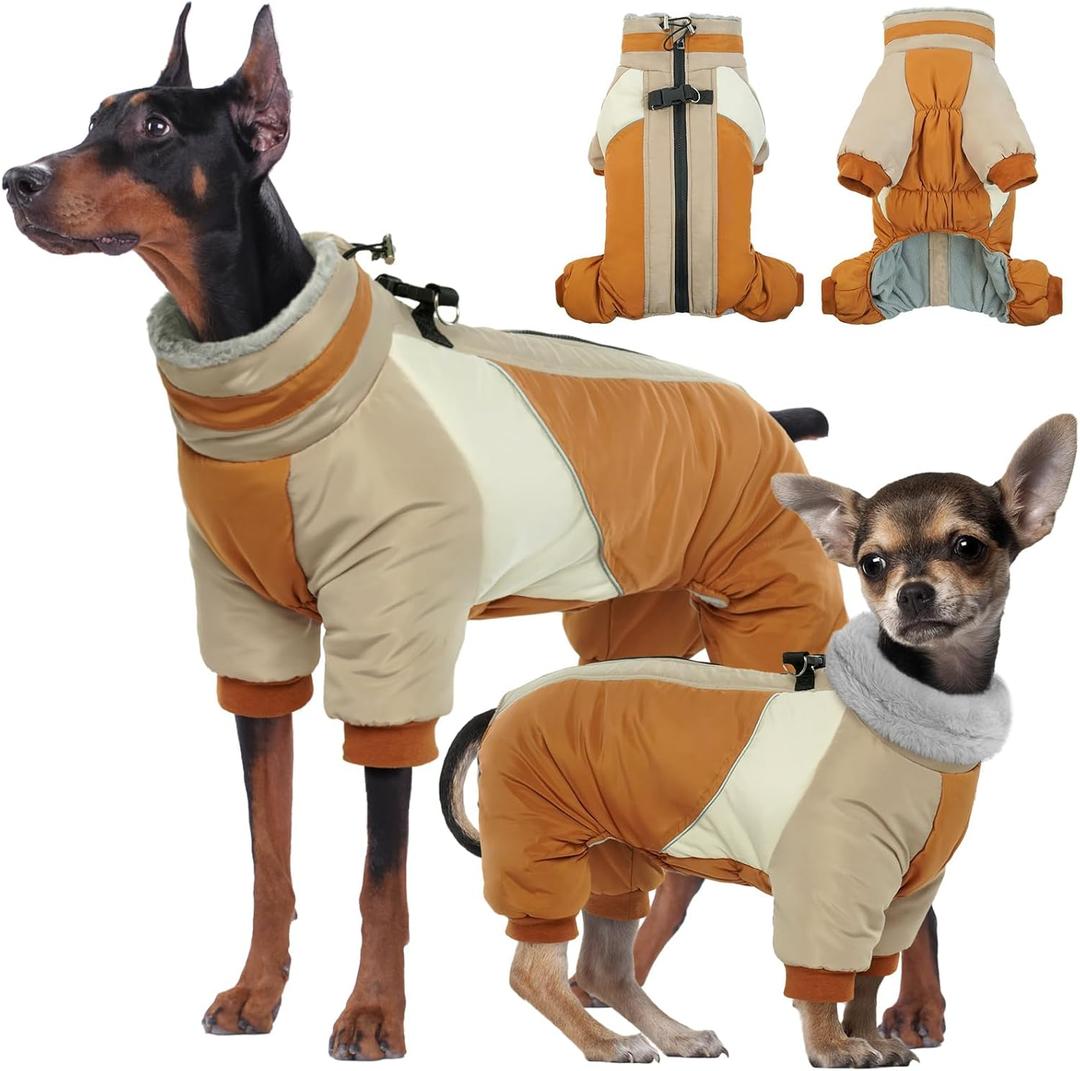 Kuoser Fullbody Dog Coat - Medium Dogs, Warm Winter Coat with Built-in Harness, Reflective, Brown L (L (PRIORITIZE BACK LENGTH: 16.9''))