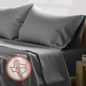 TEXAS LINEN CO. 100% Egyptian Cotton Sheets, 600 Thread Count 4 PC Queen Size Sheet Set, Soft, Cooling, High Thread Count Sateen, Extra Long Staple Luxury Bedding, 16 in Deep Pocket - Dark Grey