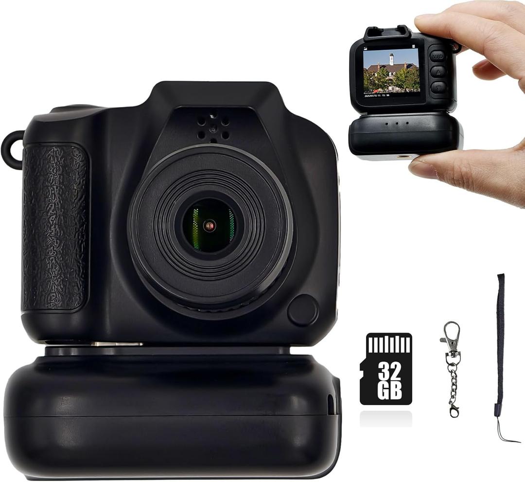 Mini Camera Keychain, Mini Retro Digital Camera, Y2K Camera, Wide Angle Lens, 1.4" LCD Screen, 32GB Included, Nostalgic Photos, Vintage Video Effects, Great Gift Idea, Black
