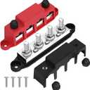 Joinfworld 400A Bus Bar 12V Power Distribution Block with 4 x 3/8" Studs 12 Volt Marine Copper Battery Busbar Terminal Block for Car, Boat, Automotive, RV, Solar Wiring - Negative&Positive
