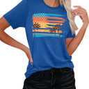 Beach Shirts Women Hawaiian T-Shirt Palm Trees Beach Graphic Tee Summer Vacation Patriotic Short Sleeve Tops (Gray, S)