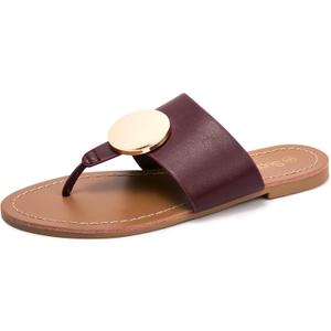 Women's Flip Flops Comfortable Soft T-Strap Flat Sandals Casual Slip on Thong Fashion Slide Sandals Summer Beach Slippers (9, Burgundy)