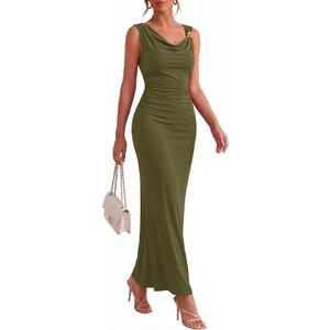 BTFBM Spring Dress for Women Sleeveless Solid Bodycon Homecoming Prom Cocktail Wedding Guest Dresses Summer Clothing (Green, L)