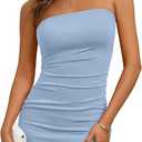 Womens Strapless Bodycon Mini Summer Dress Sexy Ruched Knit Party Club Sundress Tube Short Beach Outfits 2026, Light Blue (No Size)