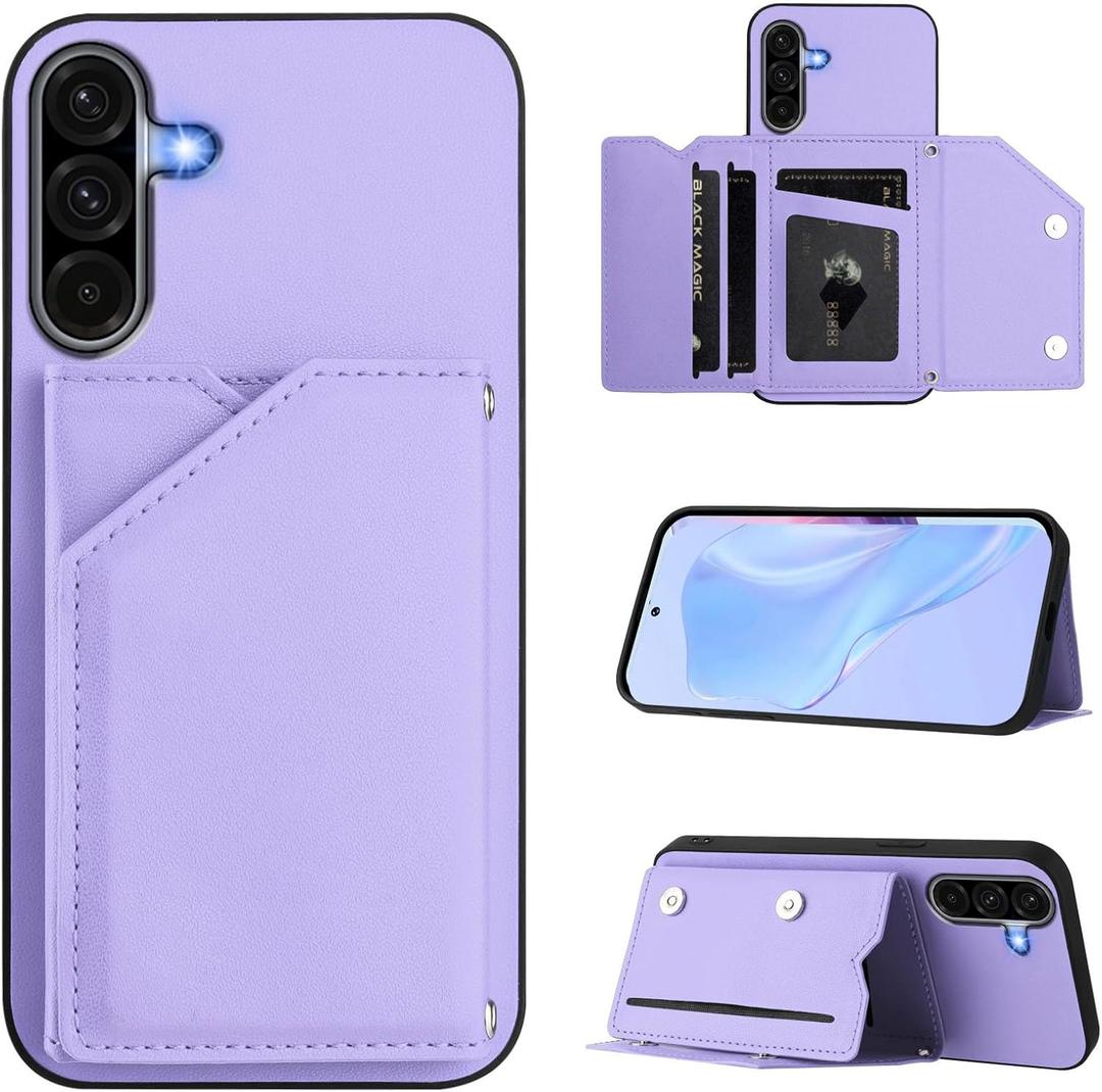 LEMAXELERS Compatible with Samsung Galaxy A26 5G Wallet Case with Credit Card Holder Premium Leather Magnetic Clasp Kickstand Shockproof Protective Phone Cover for Galaxy A26 5G. Purple FG