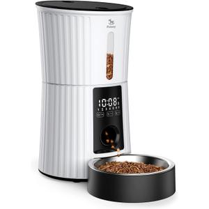Petory Timed Automatic Cat Feeders - 4L Programable Dry Food Dispenser for Cats and Small Medium Dogs 6 Meals with Desiccant Bag Dual Power Supply 10S Voice Recorder (White)