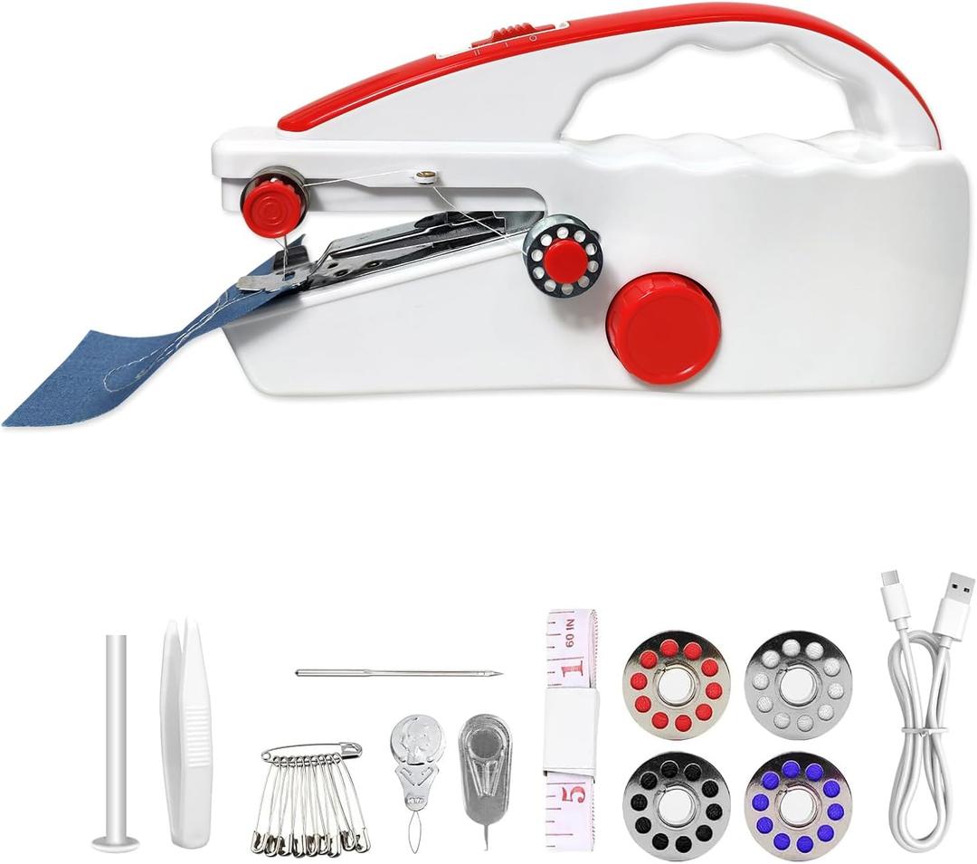 Easy-to-Use Portable Mini Handheld Sewing Machine for Beginners, 2 Speeds, Equipped with LED Lights, Sewing Machine for Kids and Adults, Suitable for Sewing Clothes, Fabrics, Cutains, DIY