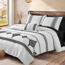 MaiRêve Embroidery Comforter Set King Size 7 Pieces, Boho Farmhouse Western Bedding All Season Bed in A Bag, White Black King Comforter Set with Sheets, Pillowcases & Shams