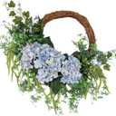 18 Inch Blue Faux Hydrangea Half Wreath, Spring Summer Year-Round Floral Wreaths Decor, Romantic Blooming Accent for Front Door, Porch, Living Room, Bedroom, Wall, Wedding Decorations