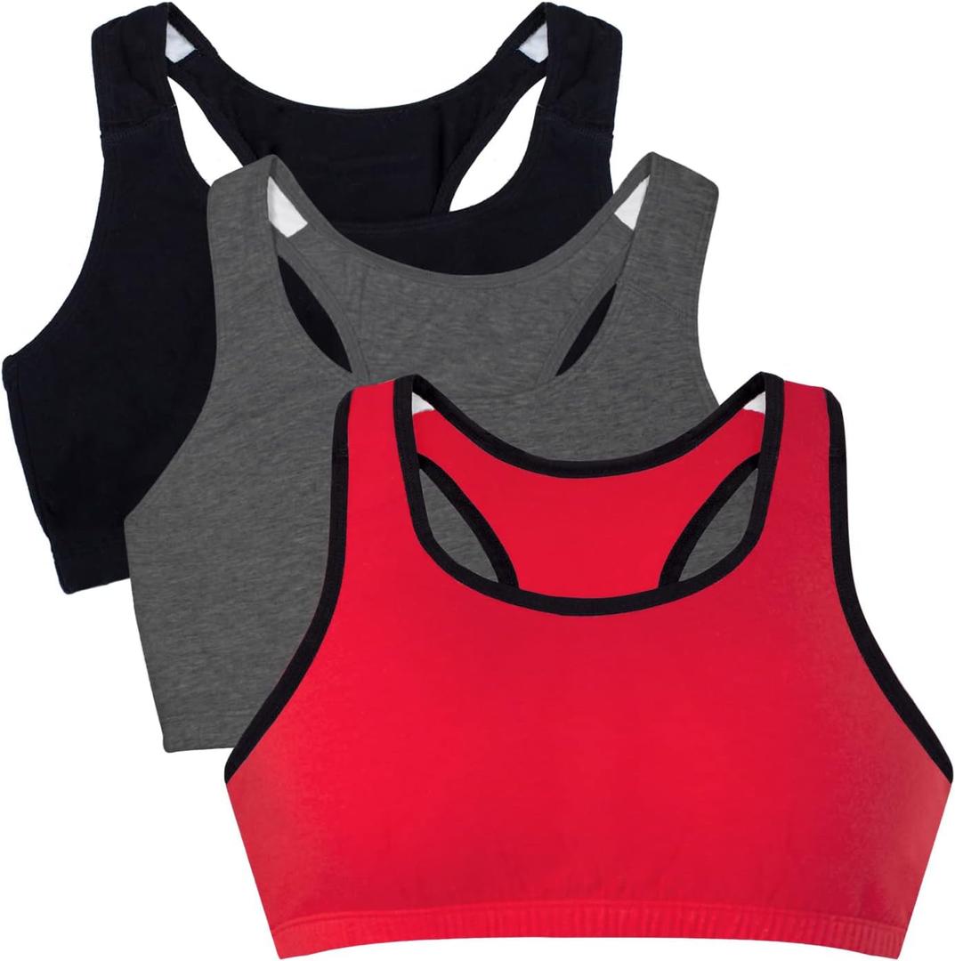 Fruit of the Loom Cotton Tank Bra for Women - Ultimate Comfort & Breathable Fit - Fashion Packs (48, Red Hot With Black/Charcoal/Black)