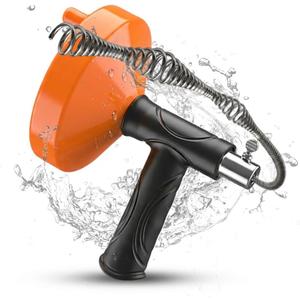 Drain Snake Auger 33 Feet, Plumbing Snake Drain Hair Clog Removal Tool, Heavy Duty Toilet Snake Auger, Sink Unclogger Drain Cleaner Tool for Bathroom Kitchen Tub Shower Drain Clog Remover with Gloves