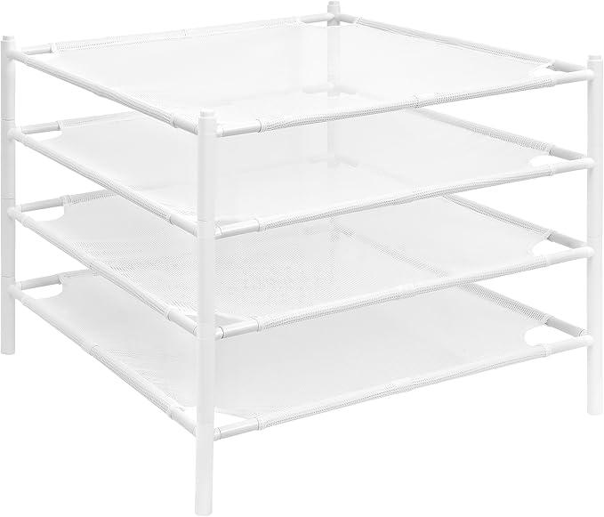 Storage MANIAC Sweater Drying Rack, Mesh Clothes Drying Rack, Stackable Laundry Drying Rack, Lay Flat Dryer for Delicates, Portable Dry Rack for Indoor or Outdoor, White, 4Pack
